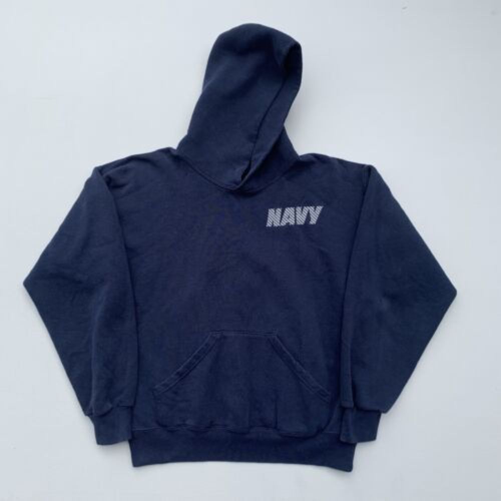 Vintage US Navy Sweatshirt Dodge Hoodie Pullover Mens Medium Navy Blue USA Made